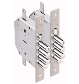 Замок врезной сувальдный с задвижкой и защёлкой «Гранит 1.06.43» правый с тягами, 5 кл. Хром