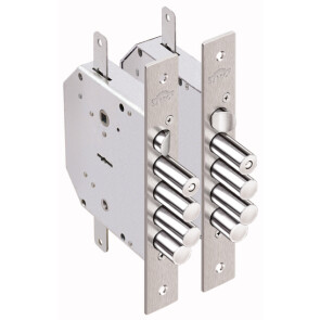 Замок врезной сувальдный с задвижкой и защёлкой «Гранит 1.06.43» правый с тягами, 5 кл. Хром