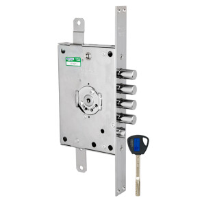 Замок врезной сувальдный с защёлкой «3D KEY 3D.771 D» правый, ключ 40 мм Никель