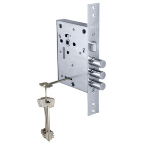 Замок врезной сувальдный с защёлкой «442/L» 4 кл. Хром