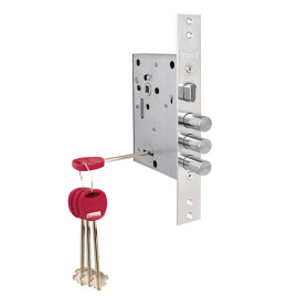 Замок врезной сувальдный с защёлкой «442/L» 4 кл. (кл. 60 мм) Хром