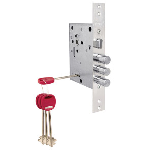 Замок врезной сувальдный с защёлкой «442/L» 4 кл. (кл. 60 мм) Хром