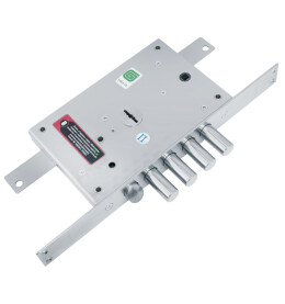Замок врезной сувальдный с защёлкой «МАКСИМУМ ЗВ 21.12 ДТ» с тягами левый, 5 кл. Хром