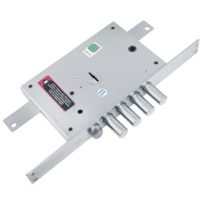 Замок врезной сувальдный с защёлкой «МАКСИМУМ ЗВ 21.12 ДТ» с тягами левый, 5 кл. Хром