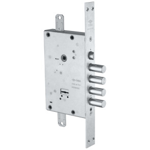 Замок врезной сувальдный с защёлкой «NEW CAMBIO FACILE 57.685.48» (тех. упаковка), ключ 44 мм Хром