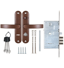 Замок врезной сувальдный с защёлкой в комплекте с ручкой «ЗВ9-8.3/13» (КЛП5-85) левый, 3 кл. Антик Медь