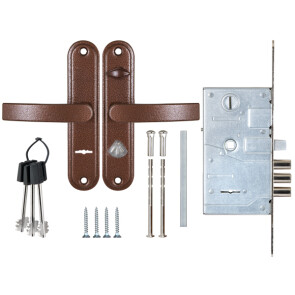 Замок врезной сувальдный с защёлкой в комплекте с ручкой «ЗВ9-8.3/13» (КЛП5-85) левый, 3 кл. Антик Медь