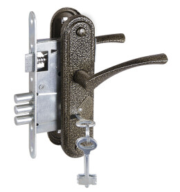 Замок врезной сувальдный с защёлкой в комплекте с ручкой «ЗВ9-4-2» 3 кл. Бронза