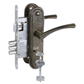 Замок врезной сувальдный с защёлкой в комплекте с ручкой «ЗВ9-4-2» 3 кл. Бронза