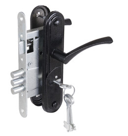 Замок врезной сувальдный с защёлкой в комплекте с ручкой ЗВ9-4-2 (черный), 3кл.