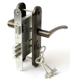 Замок врезной сувальдный с защёлкой в комплекте с ручкой «ЗВ9-4-2» 3 кл. Медь