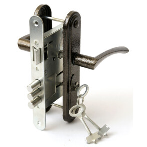 Замок врезной сувальдный с защёлкой в комплекте с ручкой «ЗВ9-4-2» 3 кл. Медь