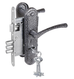 Замок врезной сувальдный с защёлкой в комплекте с ручкой «ЗВ9-4-2» 3 кл. Серебро