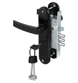 Замок врезной сувальдный с защёлкой в комплекте с ручкой «ЗВ9-8/13» 3 кл. Черный муар