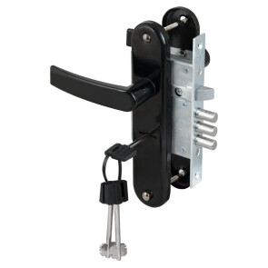 Замок врезной сувальдный с защёлкой в комплекте с ручкой «ЗВ9-8/13» 3 кл. Черный муар