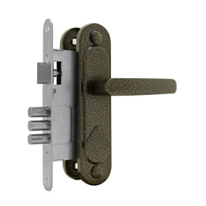 Замок врезной сувальдный с защёлкой в комплекте с ручкой «ЗВ9.1-01» 3 кл. Бронза