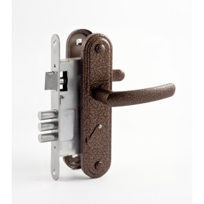 Замок врезной сувальдный с защёлкой в комплекте с ручкой «ЗВ9.1-02» 3 кл. Бронза