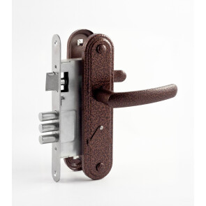 Замок врезной сувальдный с защёлкой в комплекте с ручкой «ЗВ9.1-02» 3 кл. Медь