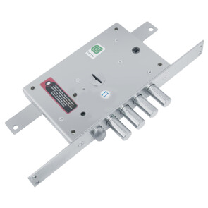Замок врезной сувальдный с защёлкой «ЗВ 21.12 ДТ» с тягами левый, 5 кл. длин. кл. 54 мм Хром