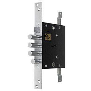 Замок врезной сувальдный с защёлкой «ЗВ9 144.1.0» с тягами, 5 кл. Хром