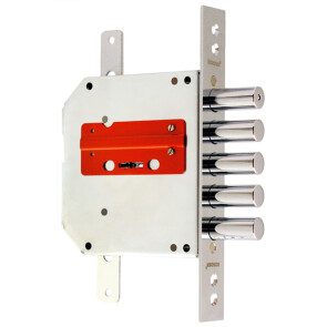 Замок врезной сувальдный «ЗВ8-6 ПК5Т/15» с тягами правый, 5 кл. Хром