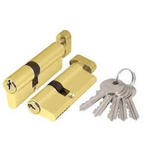 Цилиндровый механизм (AX102/60) AX1002Knob60 (25+10+25) PB латунь с вертушкой