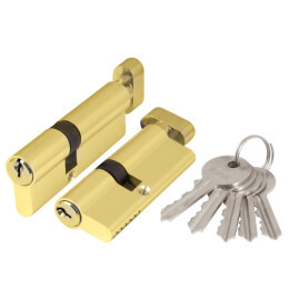 Цилиндровый механизм (AX102/60) AX1002Knob60 (25+10+25) PB латунь с вертушкой