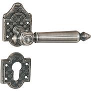 Ручка раздельная для входной и межкомнатной двери «Persea (ROSET)» Античное серебро, на роз. с накладкой Alhambra под цил.