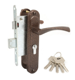Замок врезной цилиндровый с защёлкой в комплекте с ручкой «Калуга-ЗВ4-3-1» 4 кл. Антик Медь
