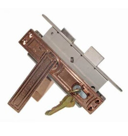 Замок врезной цилиндровый с защёлкой в комплекте с ручкой «ЗВ-7 (ЗВ4-6)» 4 кл. Антик Медь