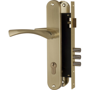 Замок врезной в комплекте с ручкой «SET F9011 SG» МатЗолото (латунь)
