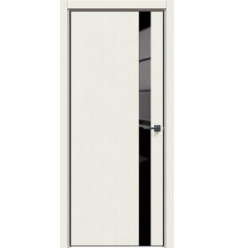 Дверь межкомнатная L20 ПВХ, Белая мелинга, остекленная, лакобель чёрный, кромка алюминиевая черная матовая, каркасно-щитовая