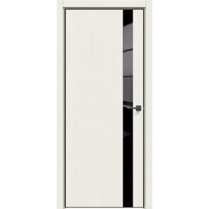 Дверь межкомнатная L20 ПВХ Белая мелинга, остекленная, лакобель чёрный, кромка алюминиевая черная матовая, каркасно-щитовая