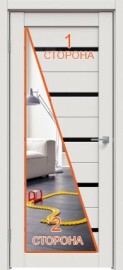 Дверь межкомнатная "Concept-502" Белоснежно матовый, зеркало, стекло Лакобель чёрное