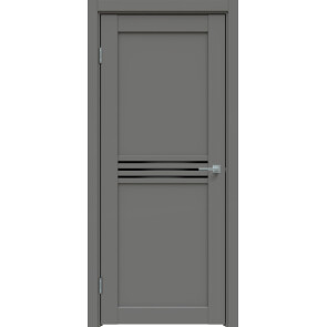 Дверь межкомнатная Concept-601 ПВХ Медиум грей, без декора, остекленная, лакобель чёрный, царговая