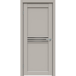 Дверь межкомнатная Concept-601 ПВХ Шелл грей, без декора, остекленная, лакобель чёрный, царговая