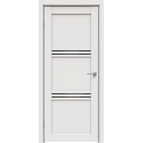 Дверь межкомнатная Concept-602 ПВХ Белоснежно матовый, остекленная, лакобель чёрный, царговая