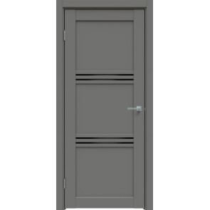 Дверь межкомнатная Concept-602 ПВХ Медиум грей, остекленная, лакобель чёрный, царговая