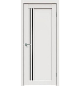 Дверь межкомнатная Concept-604 ПВХ, Белоснежно матовый, остекленная, лакобель чёрный, царговая