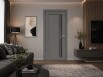 Дверь межкомнатная Concept-604 ПВХ Медиум грей, без декора, остекленная, лакобель чёрный, без кромки, царговая