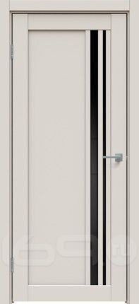 Дверь межкомнатная Concept-608 ПВХ Лайт грей, без декора, остекленная, лакобель чёрный, без кромки, царговая