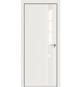Дверь межкомнатная Concept-702 ПВХ, Белоснежно матовый, остекленная, лакобель белый, кромка алюминиевая черная матовая, каркасно-щитовая