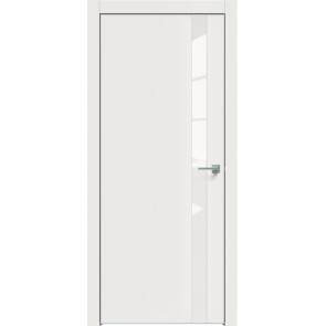 Дверь межкомнатная Concept-702 ПВХ Белоснежно матовый, остекленная, лакобель белый, кромка алюминиевая матовый хром, каркасно-щитовая