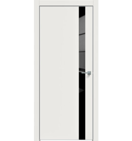 Дверь межкомнатная Concept-702 ПВХ, Белоснежно матовый, остекленная, лакобель чёрный, кромка алюминиевая матовый хром, каркасно-щитовая