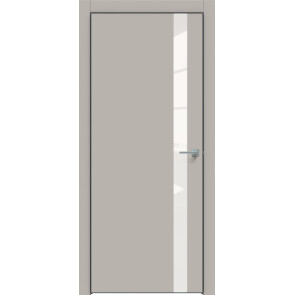 Дверь межкомнатная Concept-702 ПВХ Шелл грей, остекленная, лакобель белый, кромка алюминиевая черная матовая, каркасно-щитовая