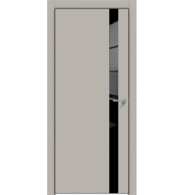 Дверь межкомнатная Concept-702 ПВХ, Шелл грей, остекленная, лакобель чёрный, кромка алюминиевая черная матовая, каркасно-щитовая
