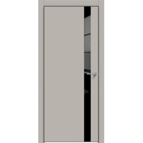 Дверь межкомнатная Concept-702 ПВХ Шелл грей, остекленная, лакобель чёрный, кромка алюминиевая черная матовая, каркасно-щитовая