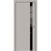 Дверь межкомнатная Concept-702 ПВХ, Шелл грей, остекленная, лакобель чёрный, кромка алюминиевая черная матовая, каркасно-щитовая