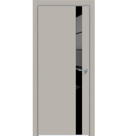 Дверь межкомнатная Concept-702 ПВХ, Шелл грей, остекленная, лакобель чёрный, кромка алюминиевая матовый хром, каркасно-щитовая
