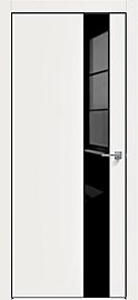 Дверь межкомнатная "Concept-703" Белоснежно матовый, вставка Лакобель чёрный, кромка-чёрная матовая